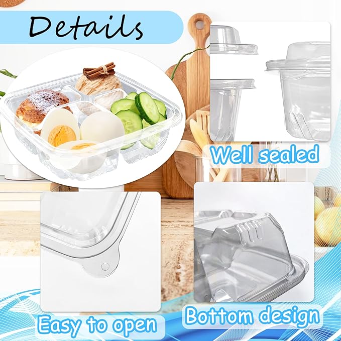 30 Pcs Bento Snack Containers,4 Compartment Meal Prep Lunch Containers with Lids,Food Storage Containers for Food Storage School Work Travel