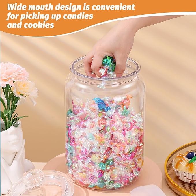 mwellewm 2 Pc Candy Jar with Lids 1 Gallon Large Candy Containers with Spoon Clear Plastic Cookie Dispenser Airtight Apothecary Storage Organization Snack Buffet Bar Dish for Wedding Home Classroom