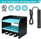 DURATECH Power Tool Organizer Wall Mount with Power Strip, Carbon Steel, Blue, 16.8in Width, 10.9in Depth, 14in Height