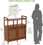 Homykic Tilt Out Laundry Hamper Cabinet, Bamboo Double Laundry Hamper with 2 Removable Laundry Baskets, 20 Gal Laundry Sorter Organizer with Shelf for Dirty Clothes, Bathroom, Laundry Room, Walnut