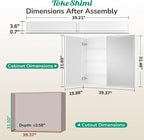 TokeShimi 40 x 32 Medicine Cabinet Mirror for Bathroom, Assembly Required, Recessed Medicine Cabinet with Mirror, Aluminum Frame, DTC Hinge, Stepless Adjustable Shelves