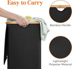 Lifewit 100L Laundry Basket with Lid, Clothes Hampers for Laundry with Bamboo Handles and 1 Removable Bag, Large Foldable Laundry Hamper for Bedroom, Bathroom, Dorm, Laundry Room, Black