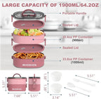 Lunch Box, Stackable 2 Layers Containers, Portable 64OZ Large Capacity Leakproof Bento Box with Spoon & Fork & Sauce Boxes, Microwave Safe Lunch Box for Kids and Adults