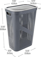 Mind Reader 60L Slim Laundry Hamper, Clothes Basket, Lid, Ventilated, Plastic, Set of 2, Gray