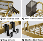 Corner Shower Caddy Organizer Shelf: 2Pack Adhesive Shower Rack, No Drilling Stainless Steel Shower Storage Shelves for Bathroom Kitchen (Gold)