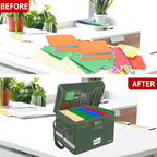 DocSafe Fireproof Document Box with Lock,File Storage Organizer with Mesh Pockets＆Lid,Collapsible Portable File Box Home Office Safe Filing Cabinet with Handle for Hanging Letter/Legal Folder,Green