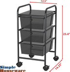 Simple Houseware Utility Cart with 3 Drawers Rolling Storage Art Craft Organizer, Black