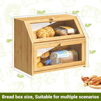 BMOSU Farmhouse Bread Box for Kitchen Countertop Bread box Double Layer Bamboo Wooden Extra Large Capacity Bin Kitchen Food Storage Container(Natural)