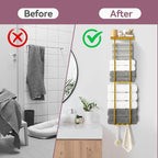 Towel Racks for Bathroom, 36.6 inch Metal Towel Storage, 8 Large Bath Towels Capacity, 3-Tier Towel Holder for Bathroom, with Shelf & 6 Hooks, Wall Mounted Towel Rack for Rolled Towels, Gold