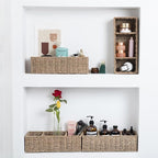 Wicker Toilet Basket Tank Topper Wicker Small Baskets, Wicker Storage Basket Toilet Paper Basket for Toilet Tank Top Seagrass Storage Basket, Bathroom Basket for Shelves with 3-Section, 2 Pack