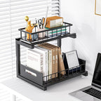 Under Sink Organizer, Heavy Duty Metal Pull Out Cabinet Organizer Slide Out Sink Shelf Organizer Height Adjustable, Multi-Purpose Storage Shelf for Kitchen Bathroom(Black,2Pack)
