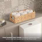 Handwoven Water Hyacinth Scalloped Countertop Storage Basket, Toilet Tank Basket for Bathroom, Scalloped Edge Wicker rectangle Basket for Toilet Paper Baskets, Vanity, Entryway, or Living Room (1pcs)