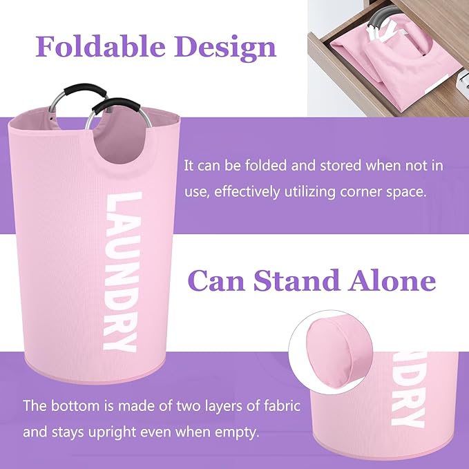 2Pack 125L Extra Large Laundry Baskets, Collapsible Laundry Hamper with Soft Handles, Dirty Clothes Basket in 600D Oxford Fabric, Sturdy Clothes Hampers for Travel, Family, Purple + Pink