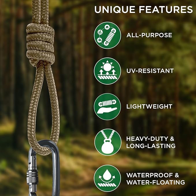 TECEUM Rope – 150 Feet x 1/4 Inch (7mm) – Coyote Brown – Strong All-Purpose Utility Rope – Camping, Crafting, Flag Pole, Indoor & Outdoor – Polypropylene Nylon Poly Lightweight Diamond Braided Cord