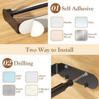 Paper Towel Holder Under Cabinet, Single Hand Operable Wall Mount with Damping Effect, Self-Adhesive or Drilled Paper Roll Holders for Kitchen, Bathroom, RV(2 Towel Robe Hooks)