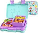 Bento Lunch Box for Kids, 6 Compartments BPA Free, Dishwasher Safe Back to School Snack Bento Lunch Containers Boxes, Ideal Portion Sizes for On-the-Go Meal, Ages 3+, School, Green Patterned