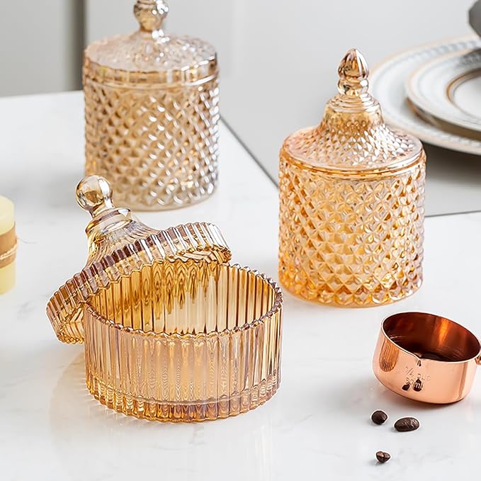 Colorful Glass Jar With Lid,Candy Cookie Jars,Jewelry Box,Biscuit Containers Food Storage,Decorative Jar(Amber)