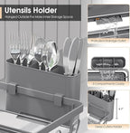 Dish Drying Rack for Kitchen Counter, Sink Dish Rack with Drainboard, Large Dish Drainer with Cups Holder, Home Countertop Plate Dryer Storage Rack with Cutlery Holder, Gray