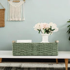 Toilet Paper Storage Basket，Decorative Small Wicker Baskets with Wooden Handles,Green Paper Rope Storage Basket for Bathroom Decor,Toilet Tank Shelf,Countertop Organizer