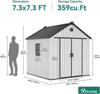 YITAHOME 8X8 ft Outdoor Plastic Storage Shed with Floor, 16mm Extra Thick Waterproof Garden Shed with Vision Window, Lockable Door & Vents, Heavy Duty Tool Storage for Patio, Lawn Mower, Bike, Gray