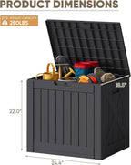 JUMMICO 42 Gallon Deck Box Waterproof, Resin Outdoor Storage Box with Side Handles, Outdoor Storage Benches Lockable for Patio Cushions and Garden Tools (Black)