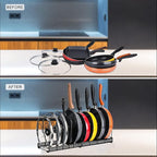 Toplife Pots and Pans Organizer Rack for Cabinet and Countertop, 10+ Pot Lids, Bakeware and Cookware Holder with 10 Adjustable Compartments - Black