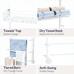 SWTYMIKI Over The Door Towel Racks for Bathroom - 5-Tier Wall Mounted Bathroom Towel Storage Organizer Holder with Metal Shelf, White
