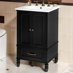 20" Small Bathroom Vanity with Sink,Doors and Drawer,Wood Mid-Century Modern Bathroom Sink Cabinets with Adiustable Foot Pads,for Small Space,Freestanding (Black)
