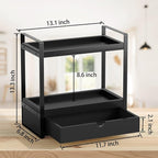 2-Tier Bathroom Organizer Countertop with Drawer, Wood Bathroom Counter Shelf for Storage, Vanity Organizer Countertop for Kitchen, Office