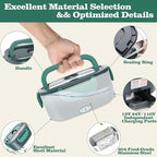 Buddew Electric Heated Lunch Box, 80W Fast Heating, 1.5L Food-Grade 304 Stainless Steel, 12V/24V/110V Portable Food Warmer for Car Truck Office Adults, Lonchera Electrica Portatil (Green)