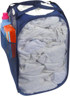 Smart Design Deluxe Mesh Pop Up Square Laundry Hamper w/ Side Pocket & Handles - VentilAir Fabric Collapsible Design - for Clothes & Laundry - Home - (Holds 2 Loads) (14 x 23 Inch) [Blue]