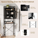 Tangkula Over The Toilet Storage Cabinet, 5-Tier Space Saver Above Toilet with 2 Mesh Doors, Metal Stand, Toilet Paper Holder & Hook, Freestanding Bathroom Cabinet Organizer for Laundry, Black