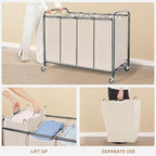 STORAGE MANIAC Laundry Sorter 4 Section, 47.8 Gal (181 L) Laundry Hamper with Wheels, Clothes Divider Basket Sorter, Clothes Separator Hamper Cart with Wheels and Removable Bags, Beige