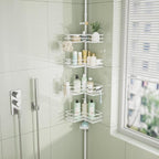 HapiRm Corner Shower Caddy Organizer - Shower Organizer Corner with Soap Holder, Toothbrush Holder and 4 Hooks, Rustproof Bathroom Shelf Tension Pole Available for 27.6 to 108.3 Inch - White