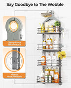ODesign 4 Tier Height-Adjustable Shower Caddy Hanging Anti-Swing-Over The Shower Head Caddy-Showers Storage Organizer Bathroom Shelves Basket Showers Caddies-Grey
