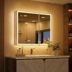 36x30 Lighted Medicine Cabinet with Mirror, Beveled Brushed Nickel Framed Surface or Recessed Fogless Dimmable LED Medicine Cabinet with Lights, Outlet, Time Display and Sensor Inner Light