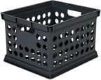 Sterilite Stackable Plastic Storage Crate Bin Organizer File Box with Handles for Home, Office, Dorm, Garage, or Utility Organization, Black, 12-Pack