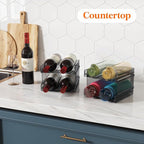 Lifewit Plastic Stackable Wine Rack for refrigerator, Cabinet, Countertop,Wine Bottle Holder, Water Bottle Organizer for Fridge, Pantry, Black, Hold 4 Bottles