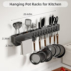Stainless Steel Pot and Pan Hanger,Wall Mounted Pot Rack Kitchen Hanging Rail With S Hooks,Detachable Pans Hanging Rail Kitchen Utensils Hanger,23.7 Inch Wall Mounted Hanging Pot Rack