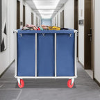 Commercial Laundry Cart with Wheels, Large Heavy Duty Laundry Sorter with Oxford Bag, Laundry Cart for Home Hotel, 260LBS Load (Blue)