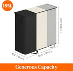 Lifewit Triple Laundry Hamper with Lid and Removable Laundry Bags, Large Collapsible 3 Dividers Dirty Clothes Basket with Handles for Bedroom Laundry Room Closet Bathroom College,185L Black&White&Gray