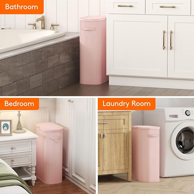 Lifewit 65L Slim Laundry Basket with Lid, Narrow Large Laundry Hamper with Plastic Handles and Removable Bag, Tall Foldable Dirty Clothes Hampers for Laundry Room, Bedroom, Bathroom, Dorm, Pink