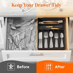 Lifewit Silverware Drawer Organizer Tray, Plastic Cutlery Storage for Kitchen, Flatware and Utensil Holder Divider for Spoons Forks Knives Tableware, 12.3 x 16", 7 Slots, Black