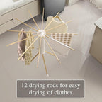 LEQ Clothes Drying Rack Portable,Foldable Drying Rack Clothing with 12 Wood Drying Arms, Standing Laundry Hanger Rack Round Collapsible & Portable Dryer Handle for Laundry Room, Balcony, Bedroom, RV