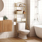 HOME BI Over The Toilet Storage Shelf, 3-Tier Over Toilet Bathroom Organizer Rack, Freestanding Space Saver Toilet Stands with Hooks, Gold