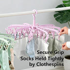 Foldable Drying Rack with 40 Clips for Drying Socks Lingerie Baby Clothes Drying Towels Rotatable Sock Drying Rack (Blue)