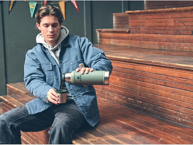 Stanley Classic Legendary Vacuum Bottle 20 oz | Wide Mouth with Leakproof Cup Lid | Keep Drinks Hot or Cold | Packable for Travel | Insulated Stainless Steel Thermos | BPA-Free | Hammertone Silver
