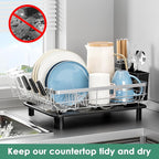 MOUKABAL Dish Drying Rack, Dish Rack, Stainless Steel Dish Racks for Kitchen Counter, Dish Drainer with Removable Utensil Holder, Drainboard (Black,Stainless Steel,13''W x 17''L)