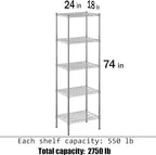 18" Deep x 24" Wide x 74" Height Wire Shelving Kit | 5-Tier | NSF Commercial Storage Rack Unit