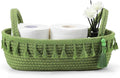 Green Toilet Paper Basket Decorative Boho Cotton Rope Storage Basket Gift Empty Woven Bins with Handle Tassel for Toilet Tank Bathroom Accessories Organizer Decor Countertop Shelf Holder